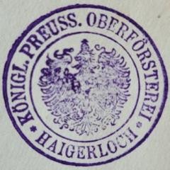 Bild: Stempel - Königlich Preussische Oberförsterei Haigerloch in blauer Tinte