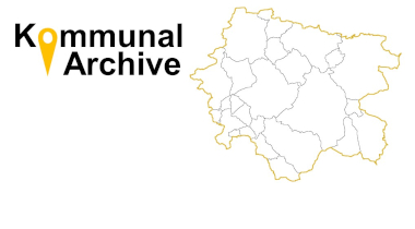 Bild: Schriftzug Kommunalarchive mit Umriss des Landkreises mit Unterteilung der Gemeindegrenzen